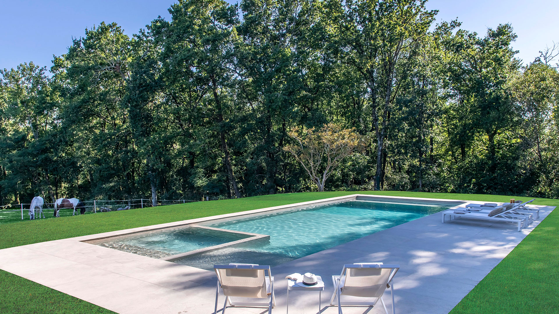 piscine jardin arbres